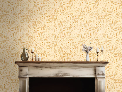 Wall-to-floor perspective highlighting scale of motifs relative to furniture and room height