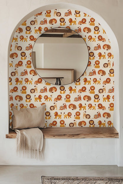 Nursery interior showing Savanna Reverie Wallpaper behind a modern white crib with a beige throw