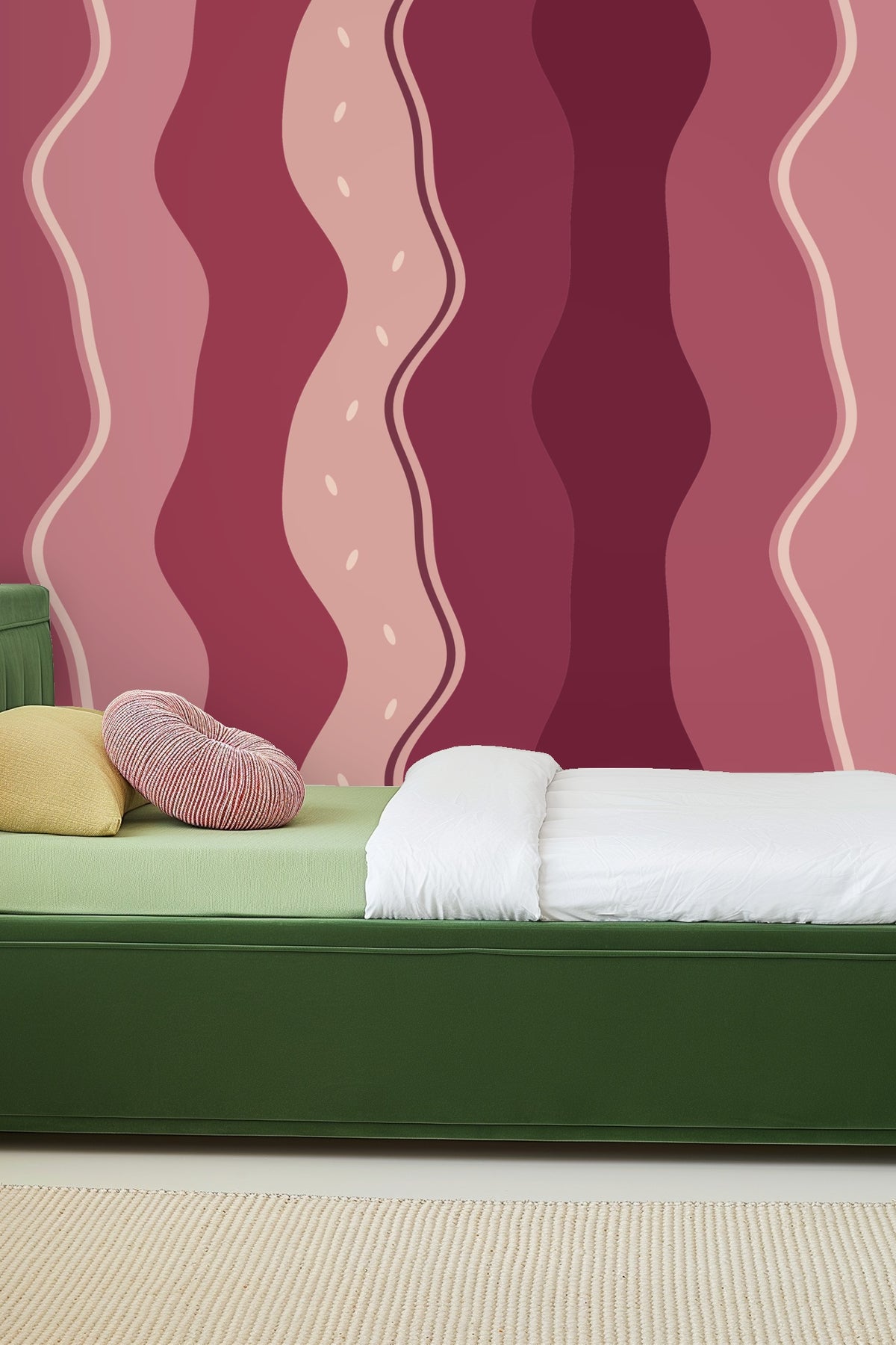 Rubella Flux original wallpaper artwork in pink and crimson wavy stripes