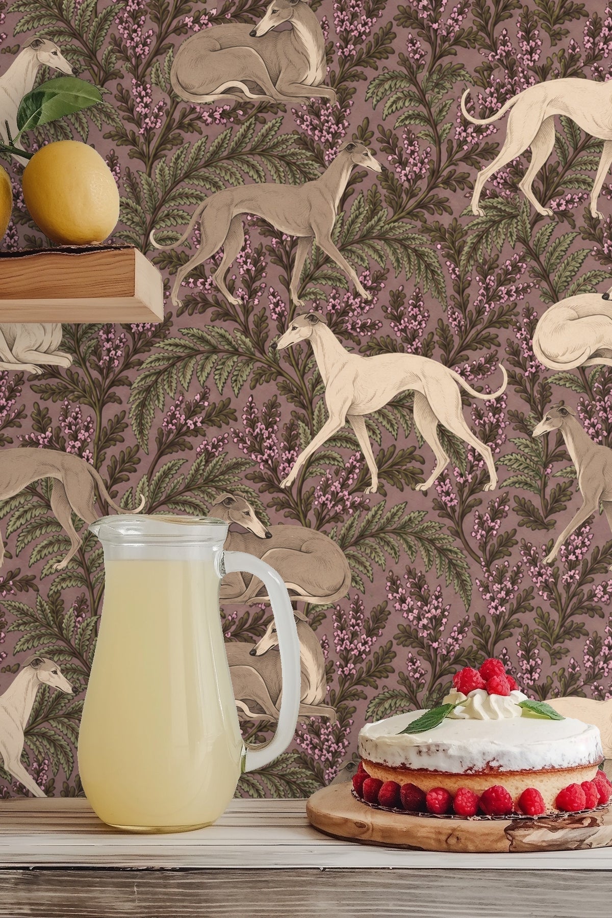 Violet Fern Canine wallpaper shown in an interior setting