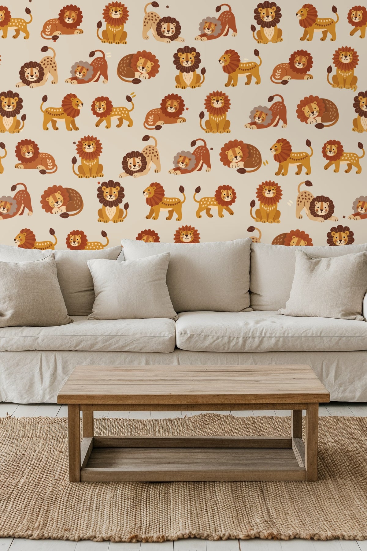 Close-up of lion illustrations showing diverse warm colorations and subtle decorative marks