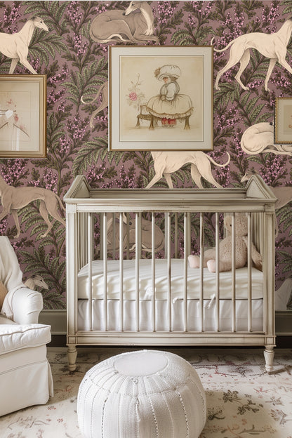 Violet Fern Canine wallpaper shown in an interior setting