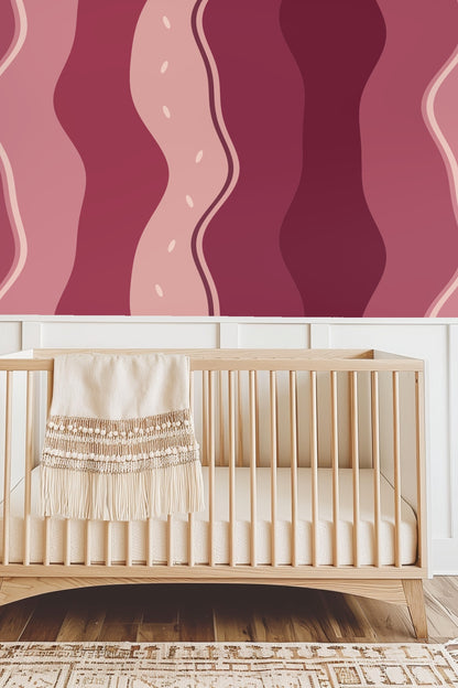 Room with natural light illuminating Rubella Flux wallpaper surface