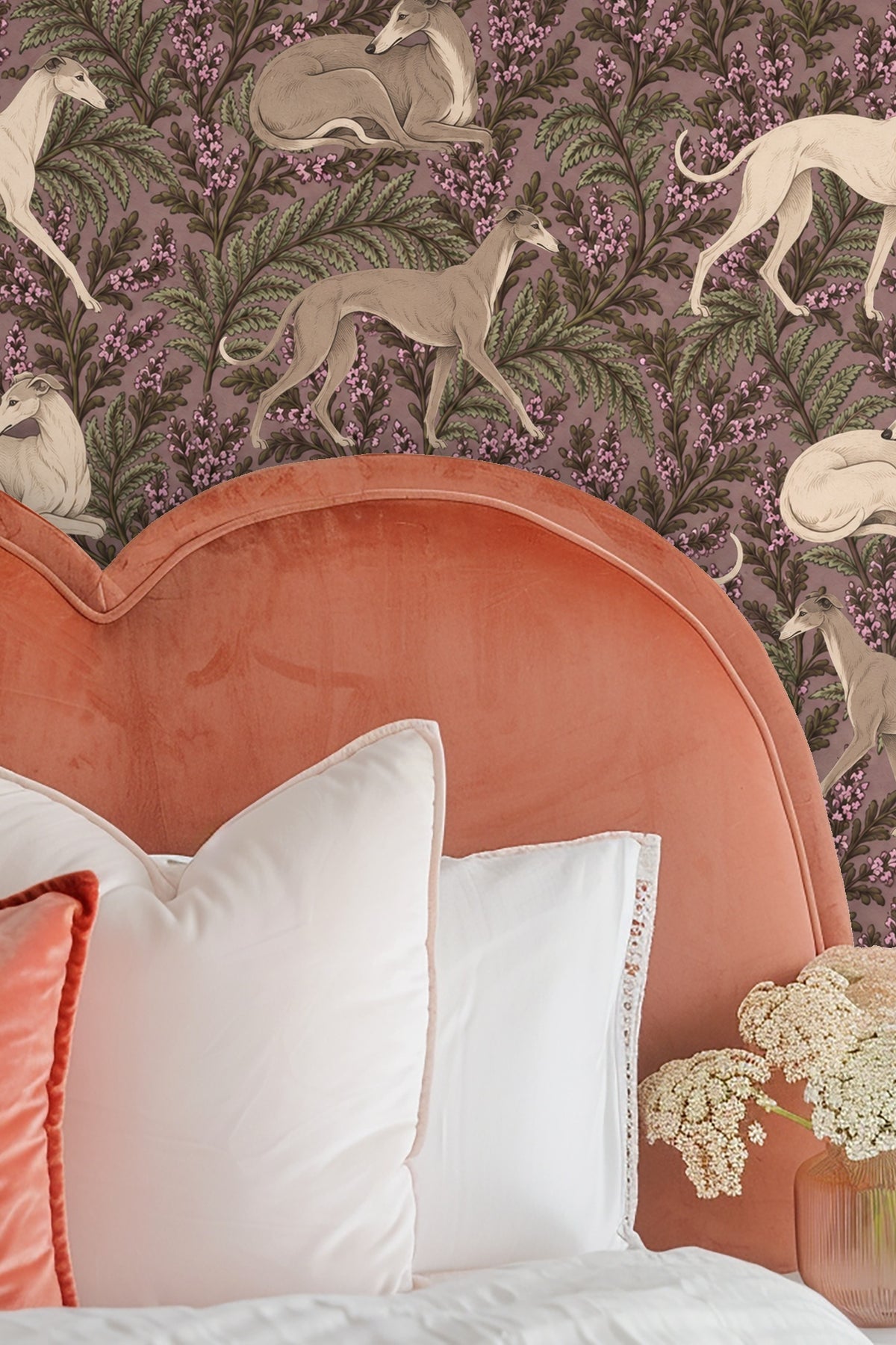 Violet Fern Canine wallpaper shown in an interior setting