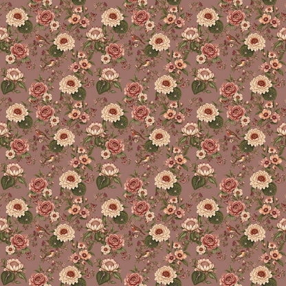 Close-up shot focusing on leaf and petal textures within the floral wallpaper design.