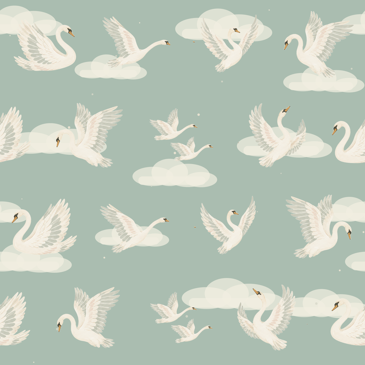 Swans wallpaper section lit by soft daylight, showing texture and color nuances