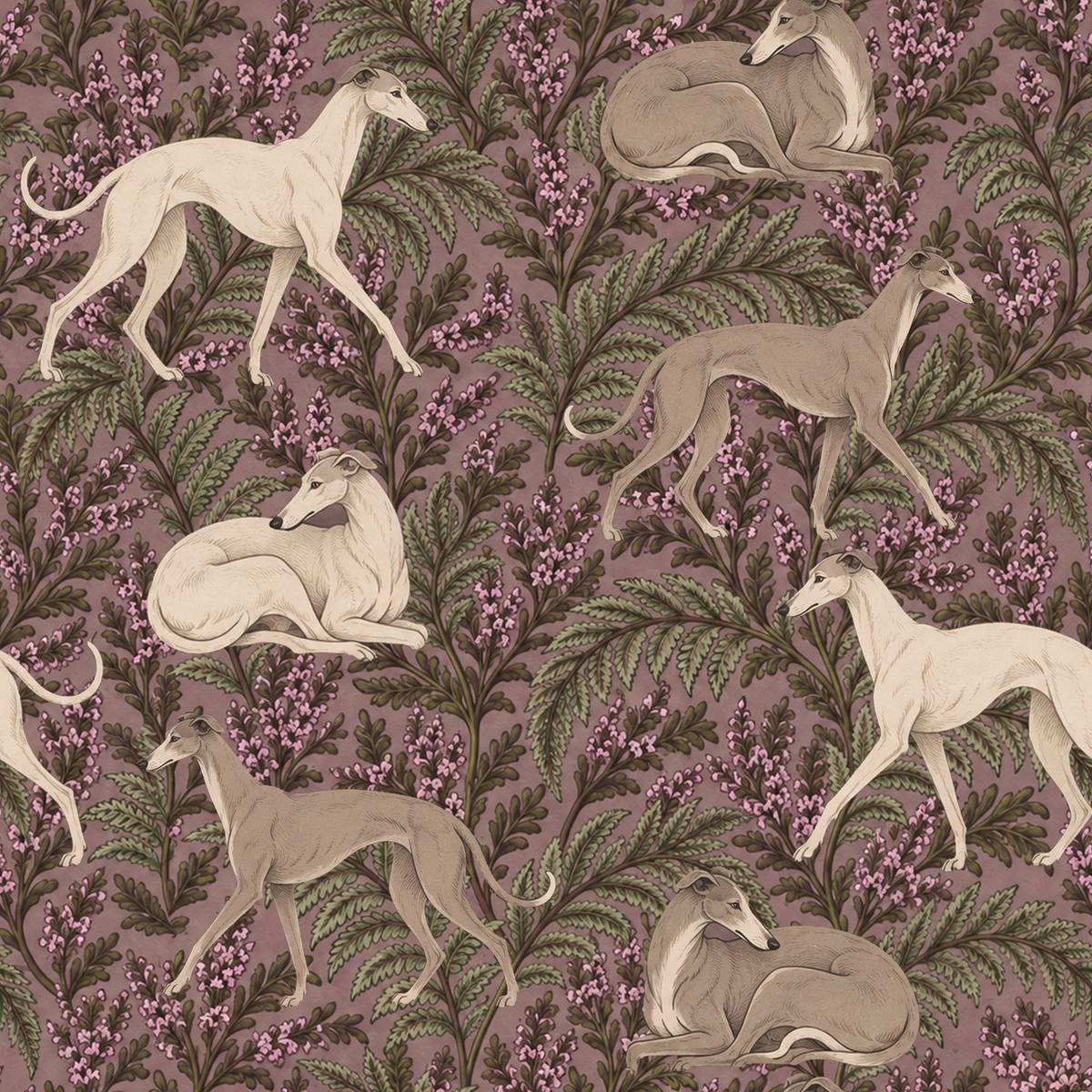 Violet Fern Canine wallpaper shown in an interior setting