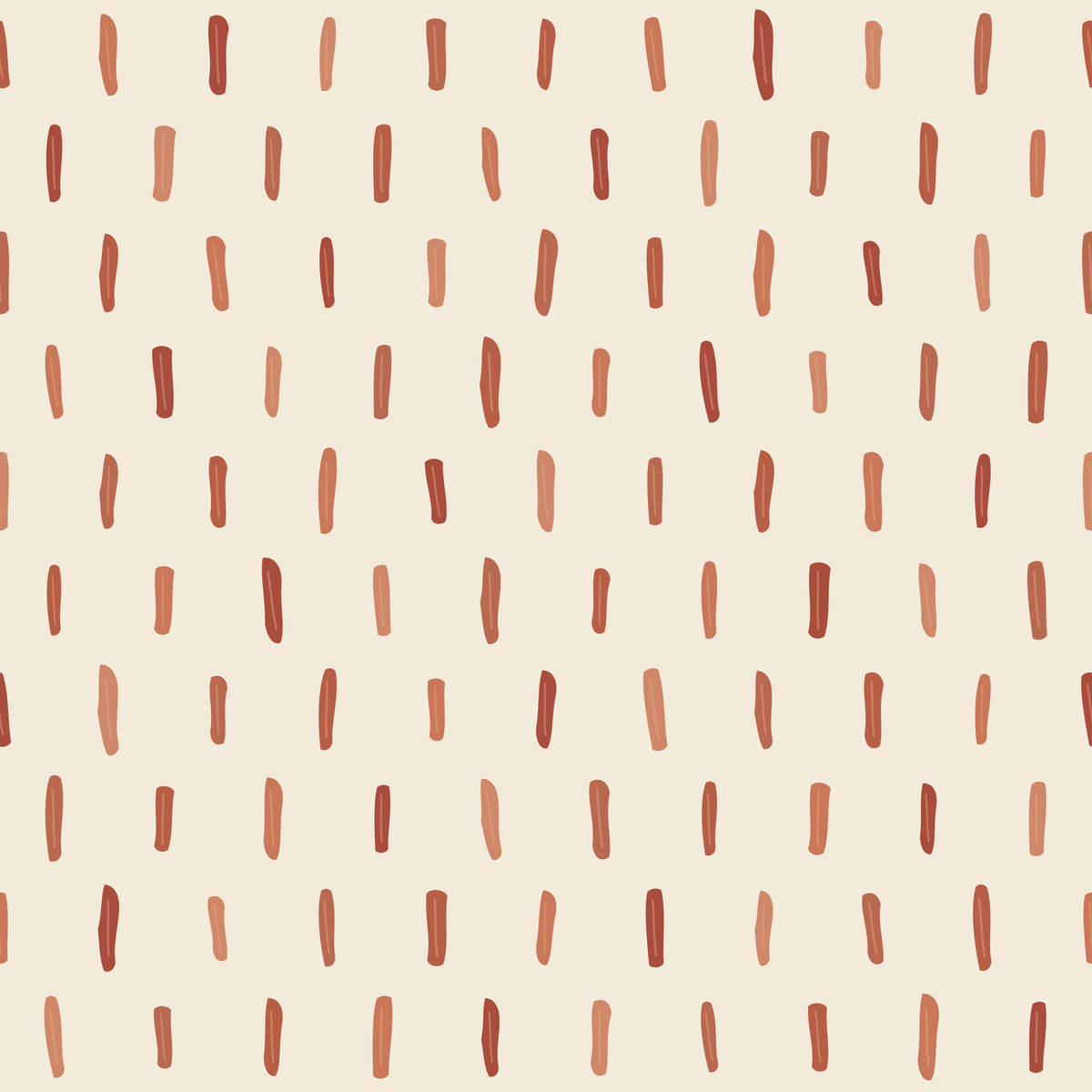 Room interior with accent wall decked in terracotta strokes wallpaper and minimalistic furnishings.