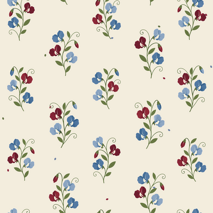 Pattern repeat of Sweetpea Reverie wallpaper emphasizing clean, airy design and gentle color palette.
