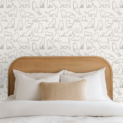Cropped detail of the pattern showing a variety of cat poses and airy negative space