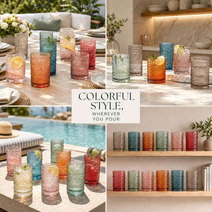 12 Hobnail Drinking Glasses Pastel Colored Beaded Set by The Wine Savant / Khen Glassware — view 4