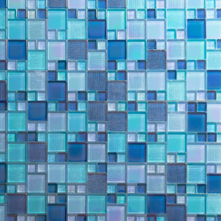 Reflections Iridescent 1" & 2" Glass Mosaic Tile, Backsplash For Kitchen and Bathroom, Swimming Tiles - 5 Square Feet Per Carton - Aqua Blue by WS Tiles — view 2