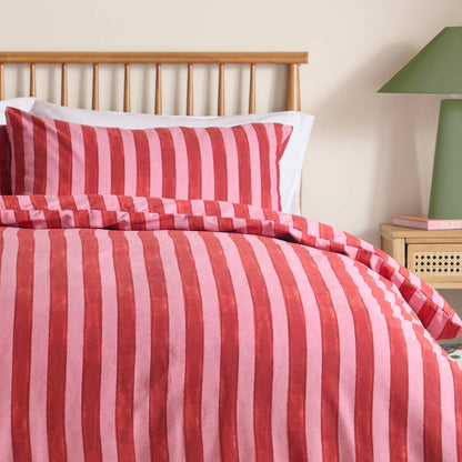 Dual Tone Striped Duvet Cover Set Pink Red by Riva Home — view 3