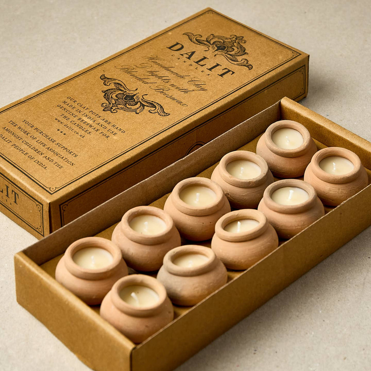 Handmade Terracotta Beeswax Tea Light Candles - Box of 10 by Dalit Goods Co