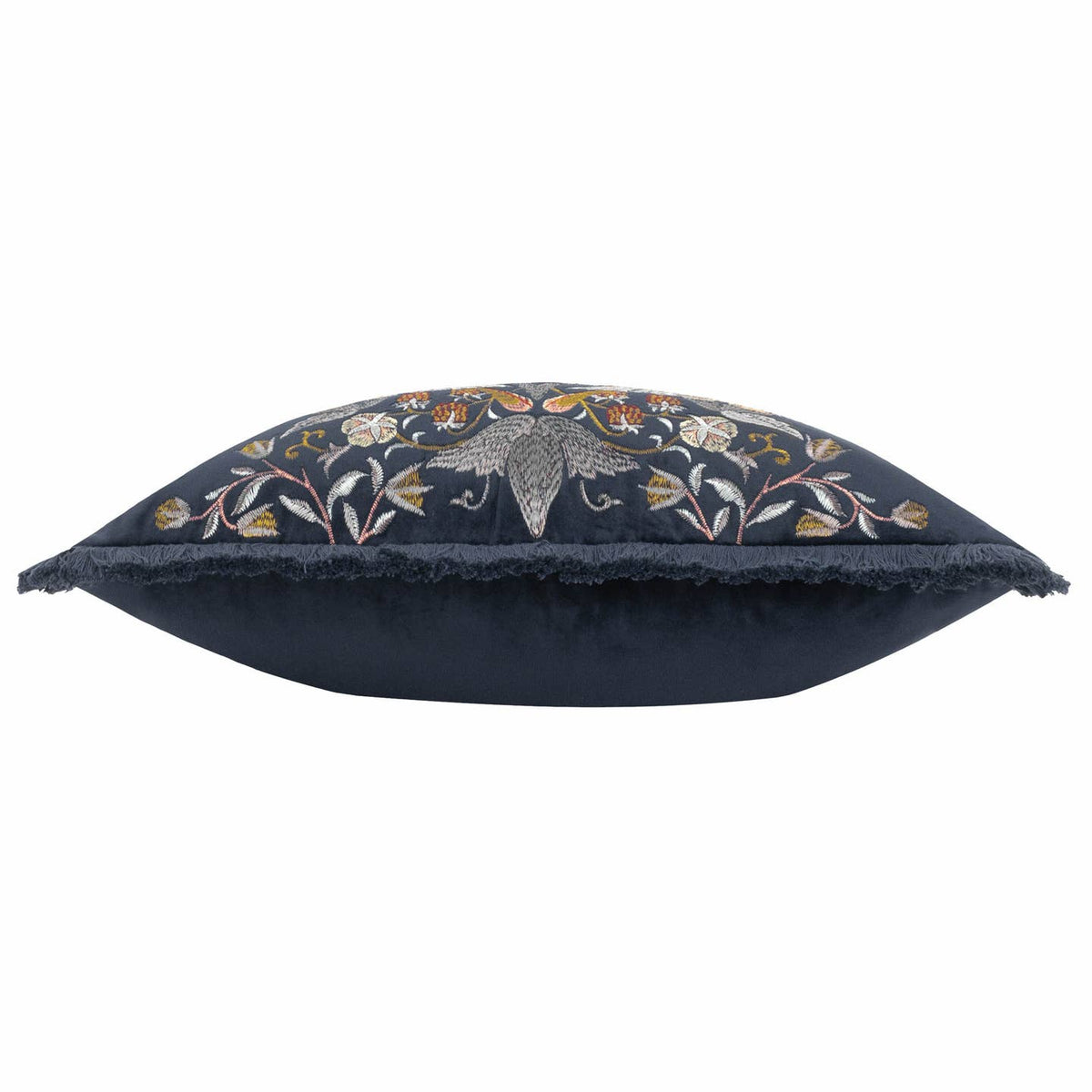 Strawberry Thief Embroidered Velvet Cushion Indigo by Riva Home — view 4