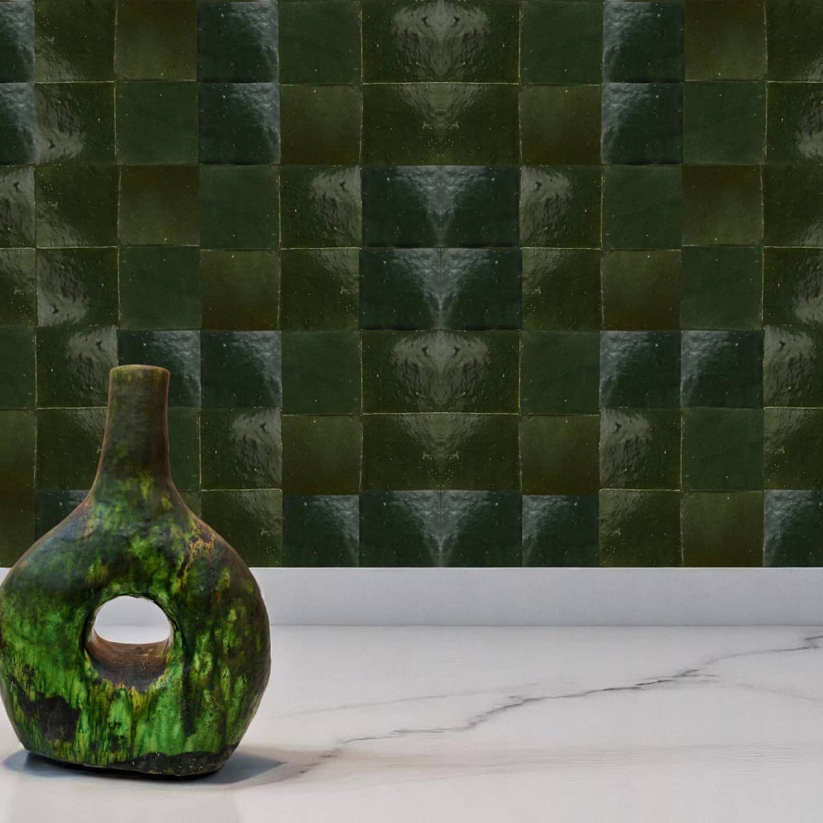 Olive Clay Moroccan Zellige Tile – Square by Moroccantastics — view 4