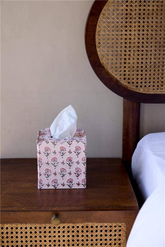Block Printed Tissue Box - Ditsy Floral Blush by Paper Mirchi