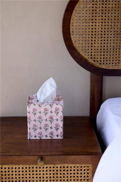 Block Printed Tissue Box - Ditsy Floral Blush by Paper Mirchi