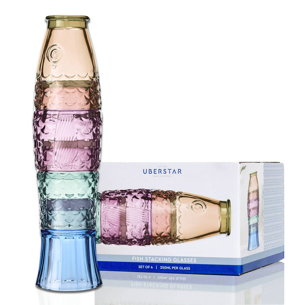 Fish Stacking Drinking Glass - Set of 4 - Rainbow by UBERSTAR