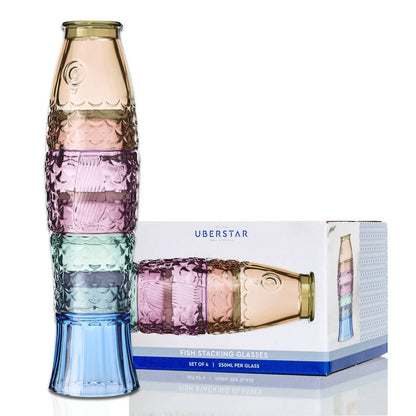 Fish Stacking Drinking Glass - Set of 4 - Rainbow by UBERSTAR