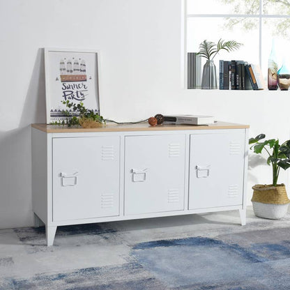 Industrial Metal Storage Cabinet with Wood Top-White/Black