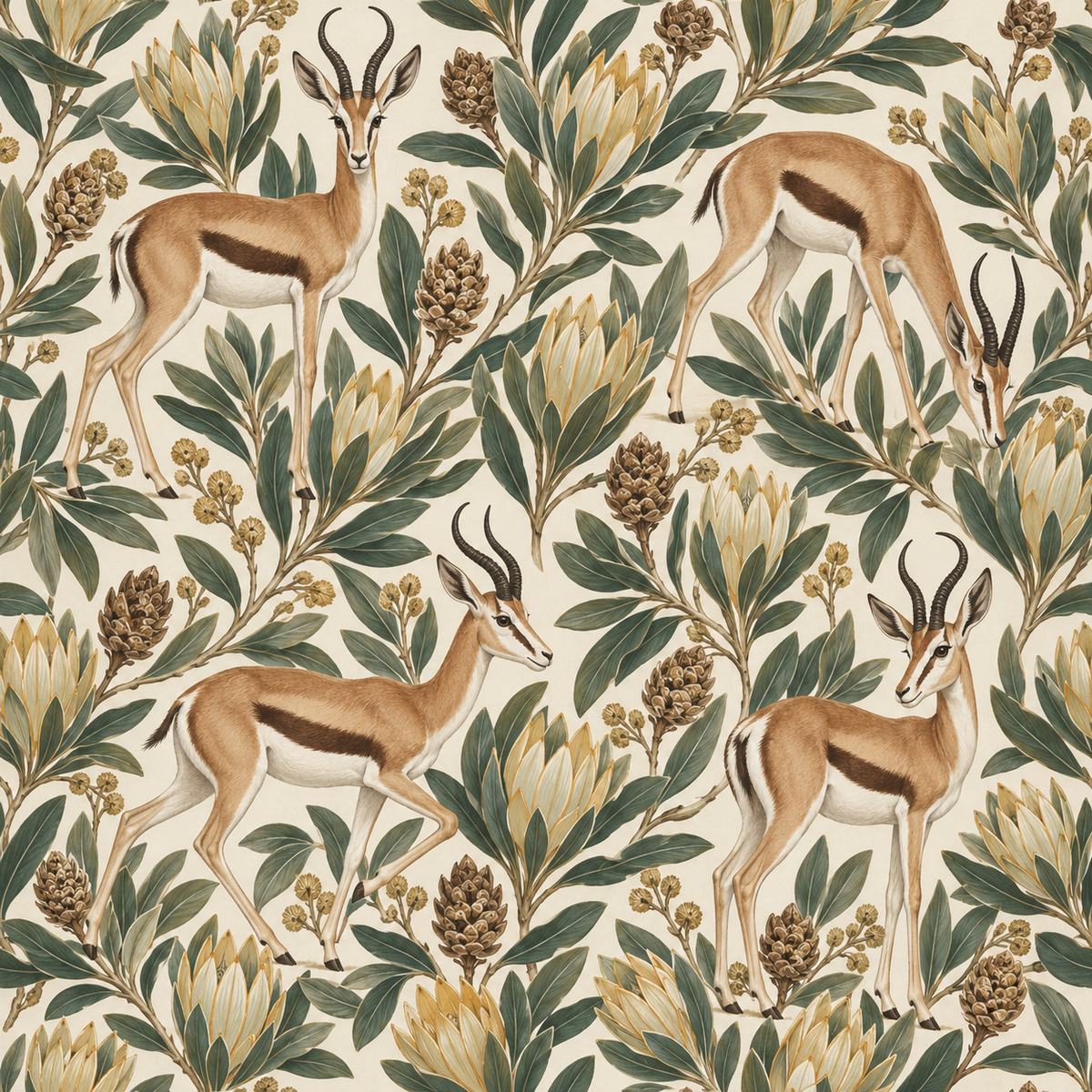 Textural detail of painted foliage and animal fur merging in upscale botanical wallpaper design.