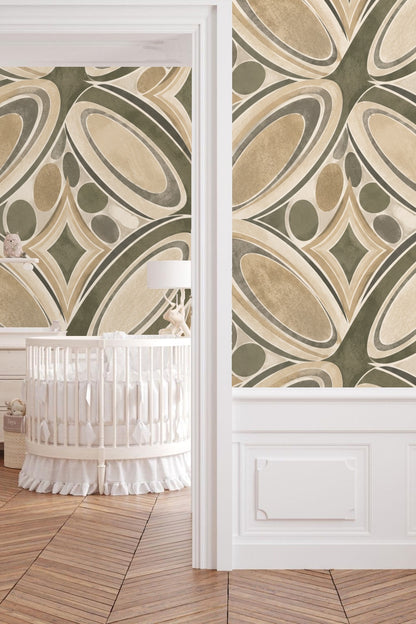 Wallpaper in a calm living area with bright natural light highlighting texture