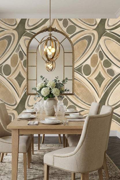 Wallpaper detail emphasizing brush texture and layered outlines in earth tones