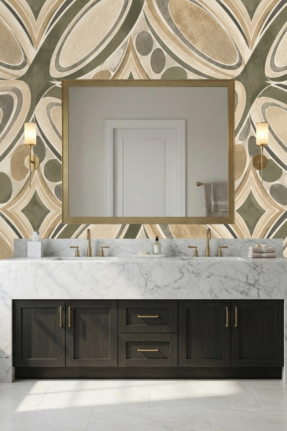 Decorative wallpaper pattern blending organic forms with geometric precision