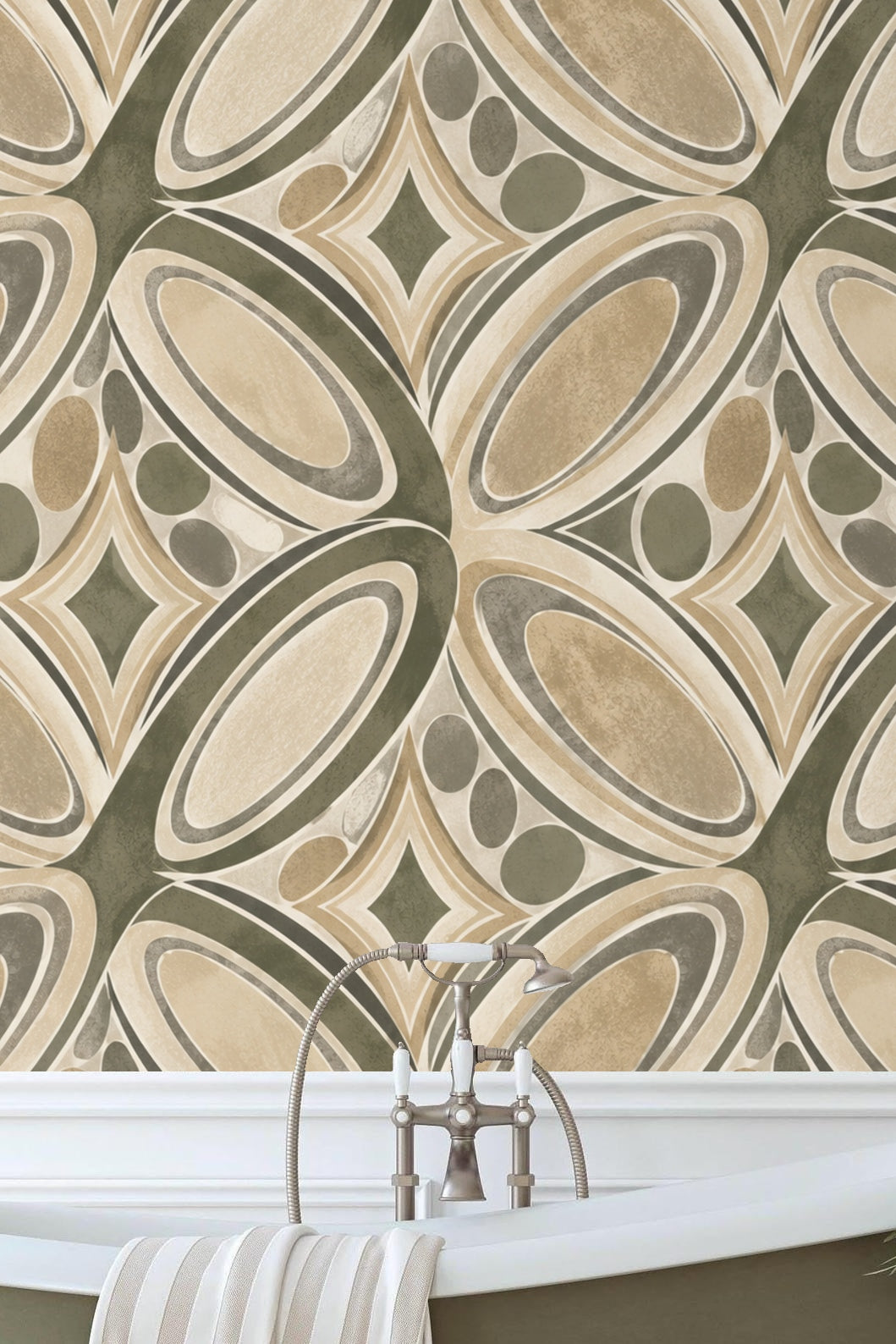 Mid-century modern inspired wallpaper pattern with repeating geometric forms