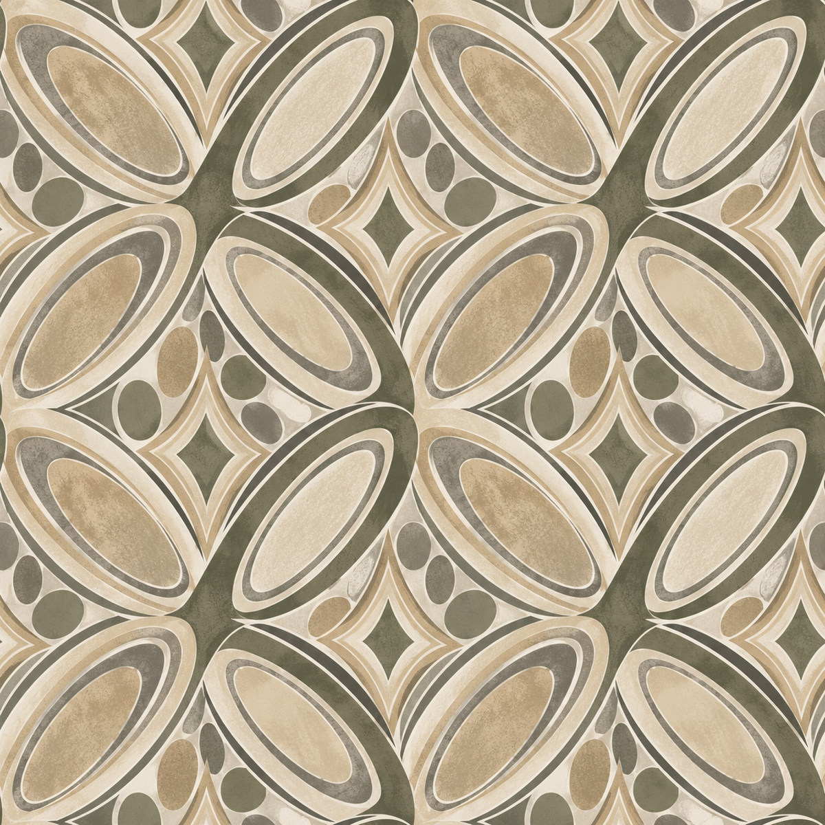 Muted retro wallpaper pattern adding subtle depth and warmth to interior walls