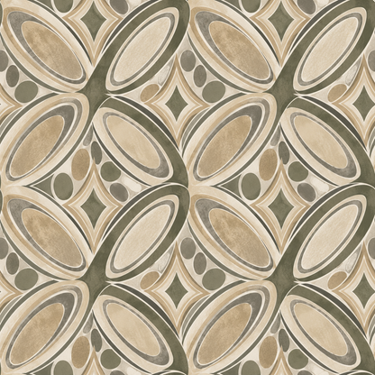 Muted retro wallpaper pattern adding subtle depth and warmth to interior walls