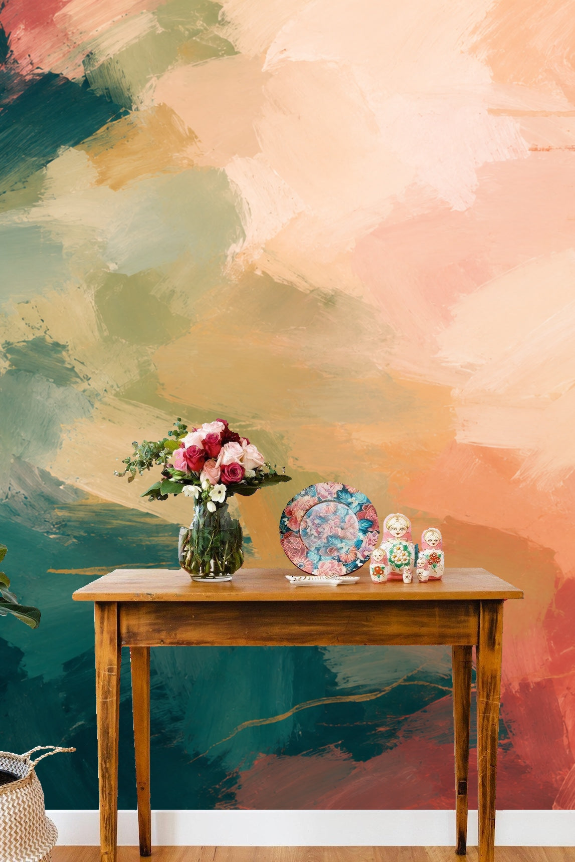 Teal Bloom Wallcovering wallpaper shown in an interior setting