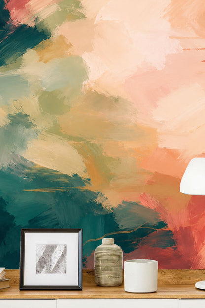 Teal Bloom Wallcovering wallpaper shown in an interior setting