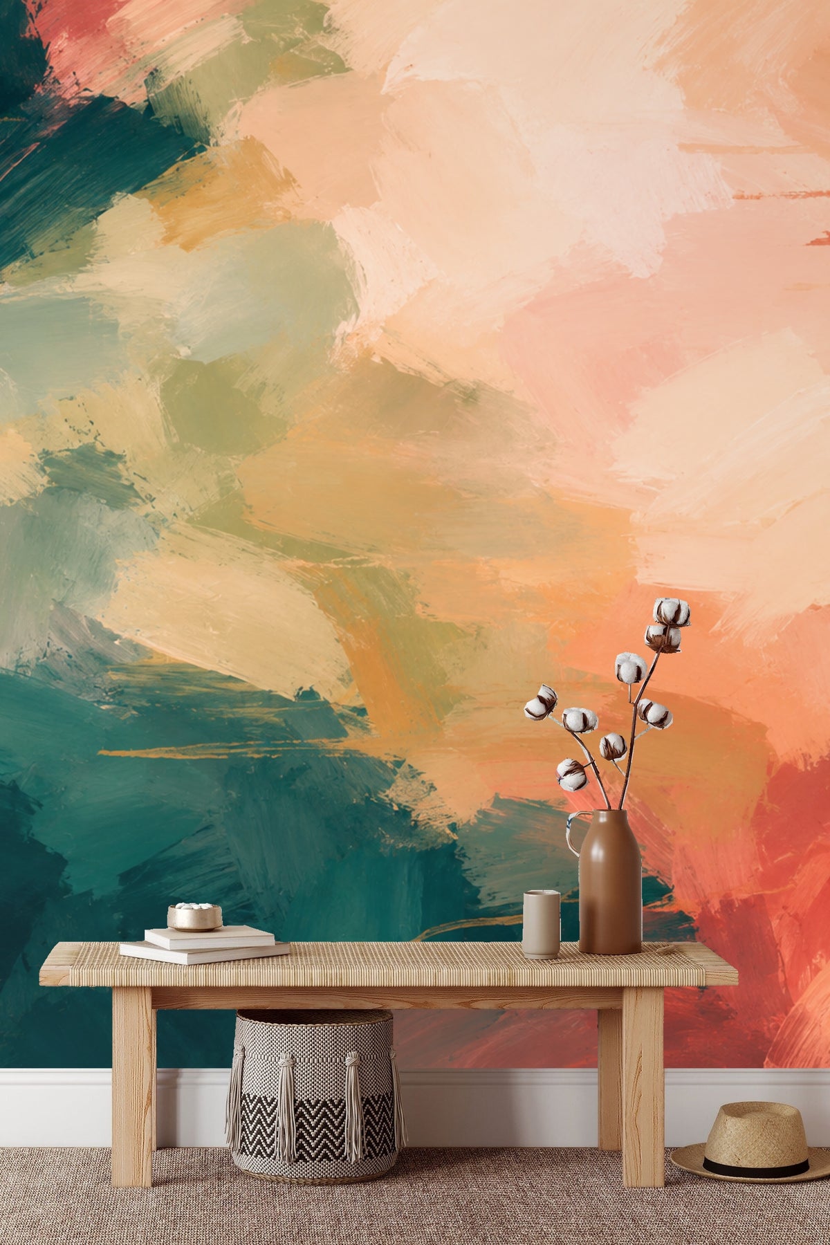 Teal Bloom Wallcovering wallpaper shown in an interior setting