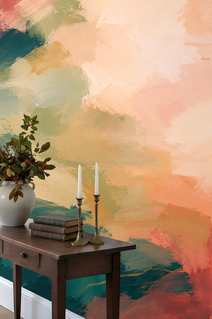 Teal Bloom Wallcovering wallpaper shown in an interior setting