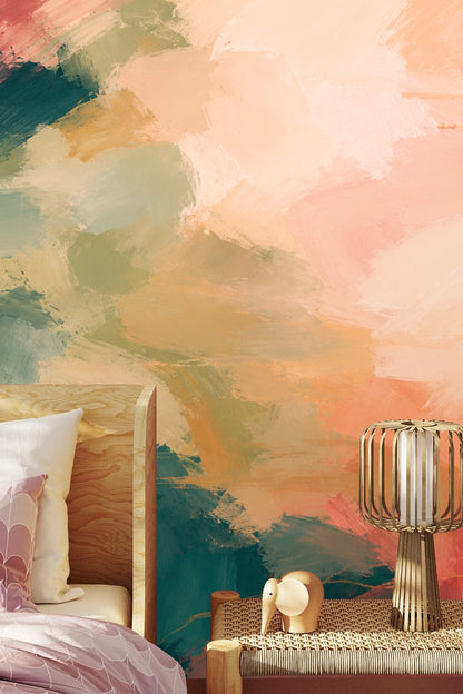 Teal Bloom Wallcovering wallpaper shown in an interior setting