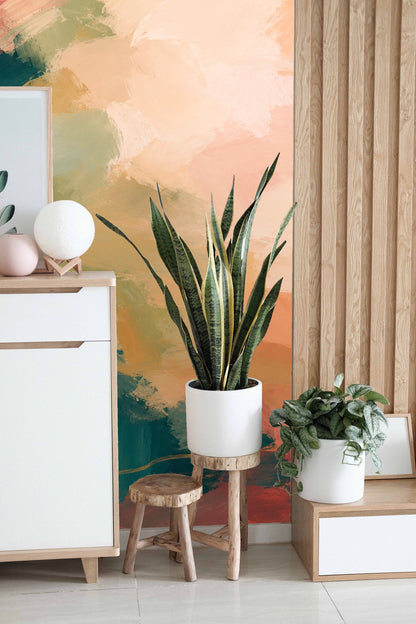 Teal Bloom Wallcovering wallpaper shown in an interior setting
