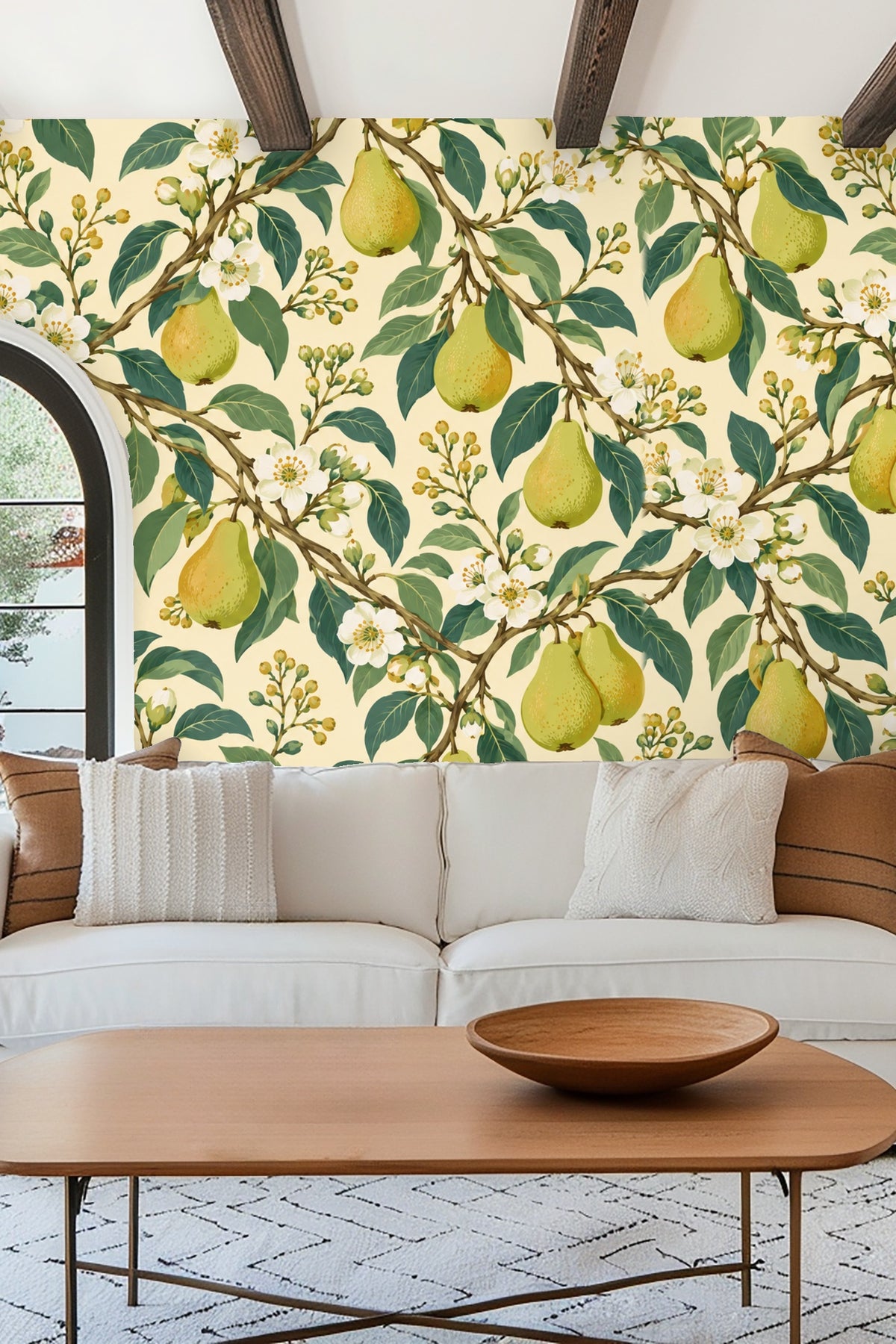 Full wallpaper roll view highlighting the lush botanical design and color palette.