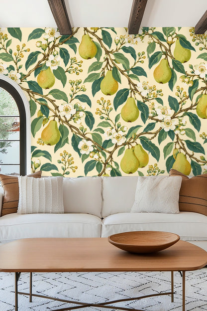 Full wallpaper roll view highlighting the lush botanical design and color palette.