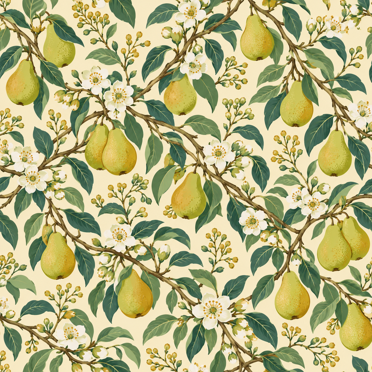 Wide view of the wallpaper pattern mix of organic shapes contrasted with crisp flower clusters.