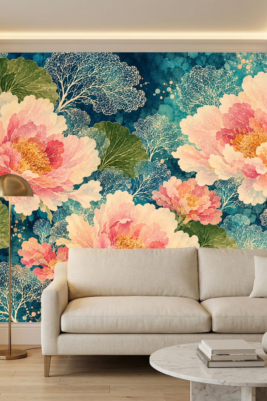 Bold green leaves framing the pink floral clusters with fine venation detail.