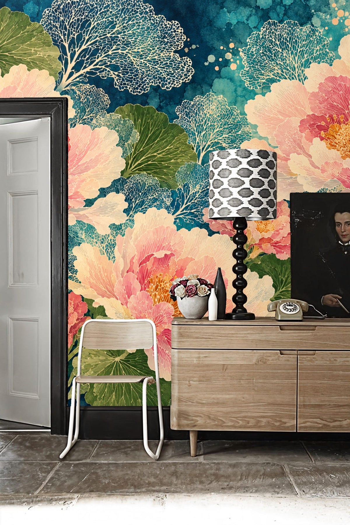 Soft coral petals blending into creamy whites on oversized peonies.