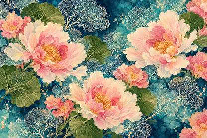 Peony wallpaper detail emphasizing the artistic ink wash style and botanical accuracy.