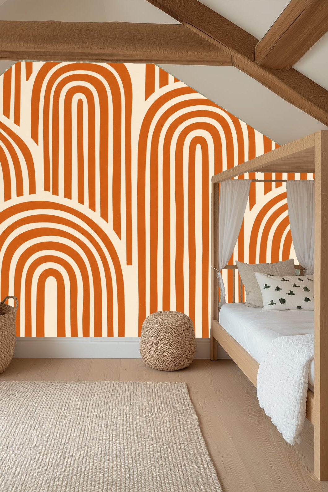 Textured terracotta linear arches wallpaper close-up