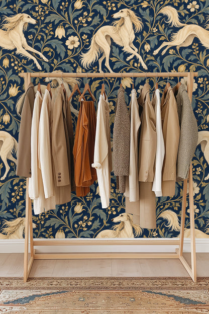 Noble Saluki Scroll wallpaper shown in an interior setting
