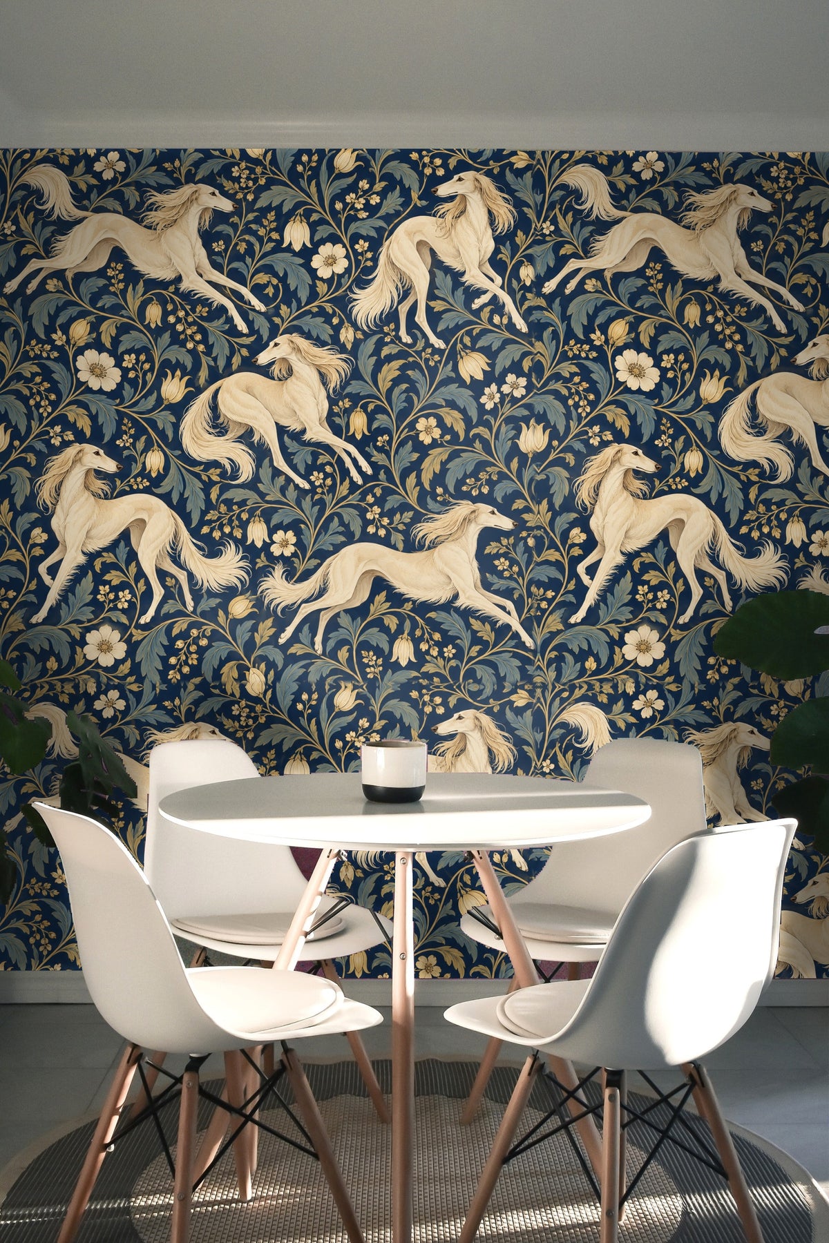 Noble Saluki Scroll wallpaper shown in an interior setting
