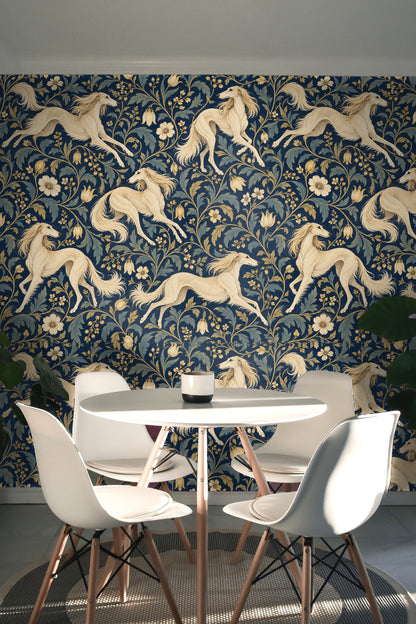 Noble Saluki Scroll wallpaper shown in an interior setting
