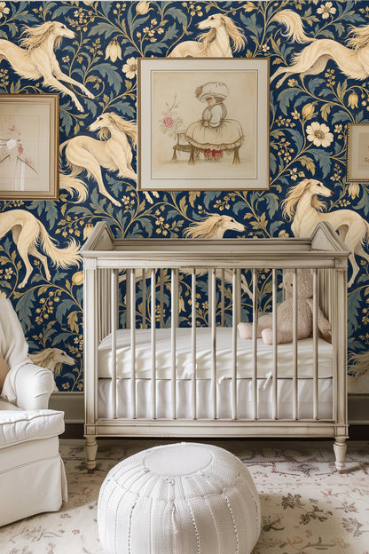 Noble Saluki Scroll wallpaper shown in an interior setting