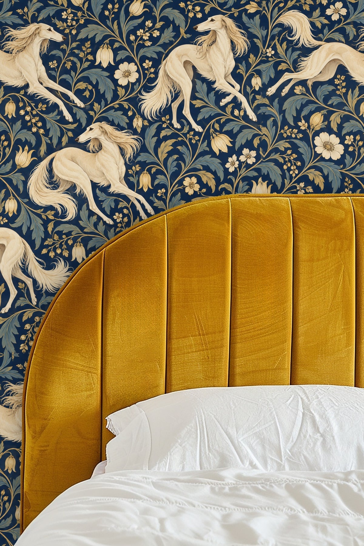 Noble Saluki Scroll wallpaper shown in an interior setting